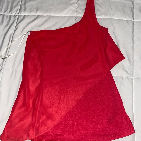 Guess one shoulder tank with chiffon overlay - Infra-red/watermelon color! NWTs - Picture 2 of 3